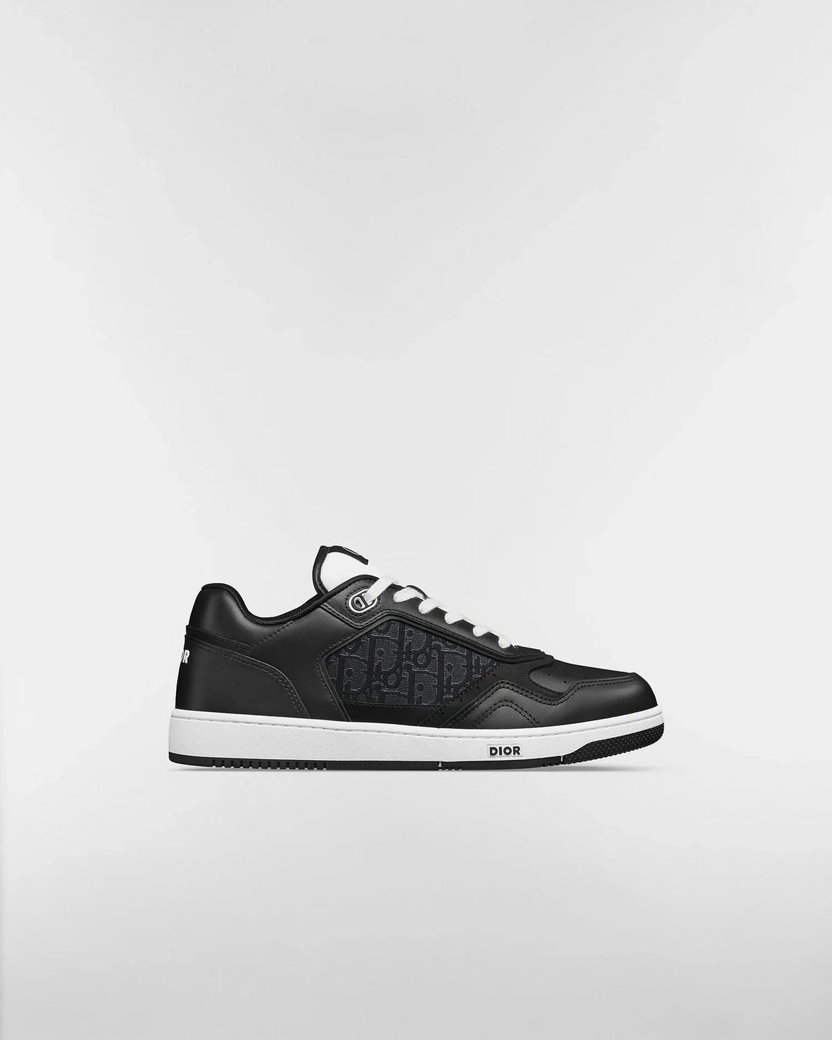Dior B27 Uptown Men’s Low-Top Sneakers in Black Calfskin & Silver Oblique Jacquard