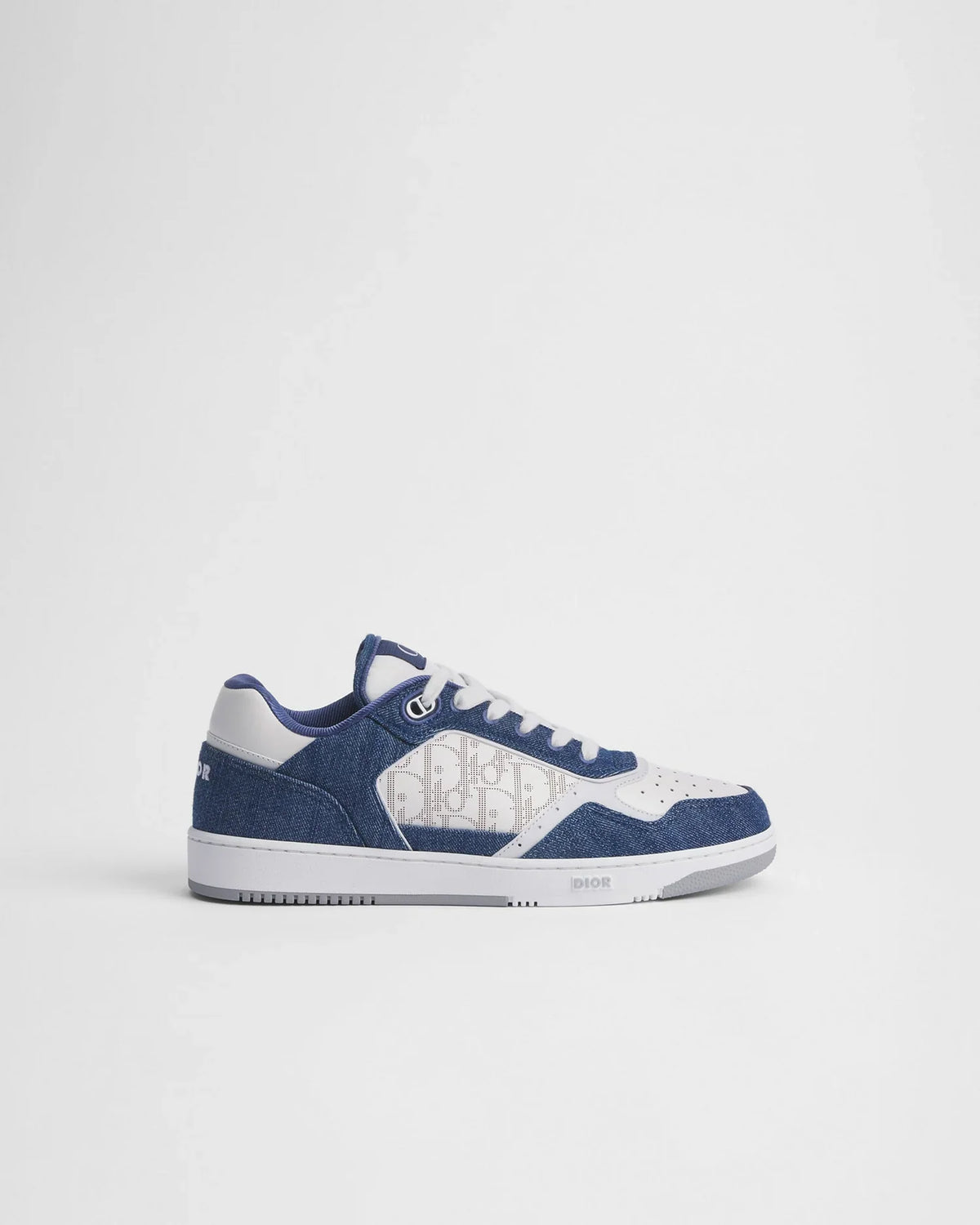 Dior B27 Uptown Low-Top Sneaker – White Calfskin and Blue Denim with Oblique Galaxy Panels – Men’s