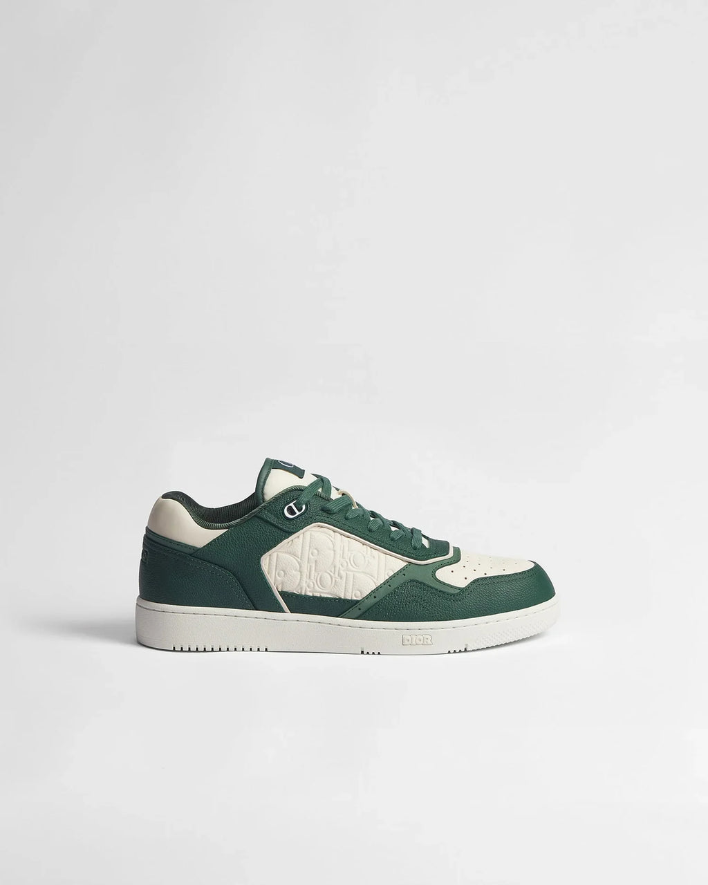 Dior B27 Uptown Low-Top Sneakers in Deep Green & Cream Grained Calfskin