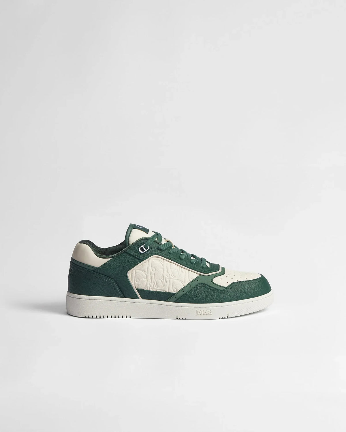 Dior B27 Uptown Low-Top Sneakers in Deep Green & Cream Grained Calfskin