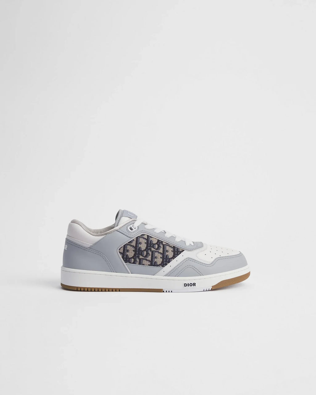 Dior B27 Uptown Men’s Grey & White Calfskin Sneakers with Beige Oblique Jacquard