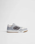 Dior B27 Uptown Men’s Grey & White Calfskin Sneakers with Beige Oblique Jacquard