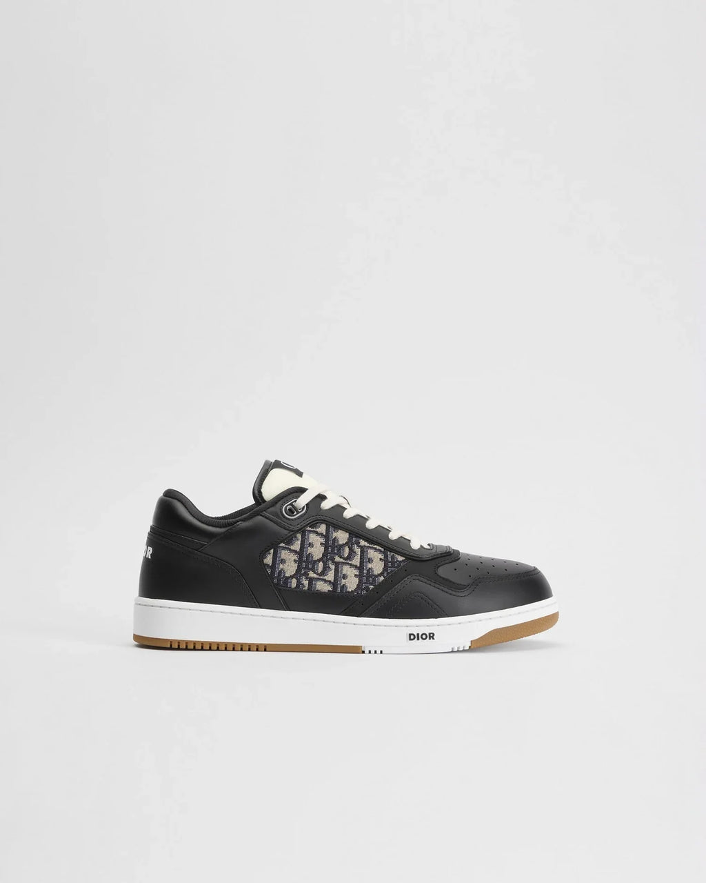 Dior B27 Uptown Men’s Black Calfskin Sneakers with Beige Oblique Jacquard