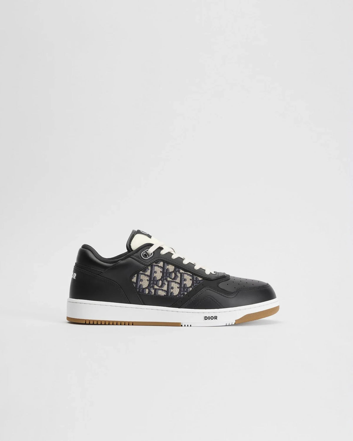 Dior B27 Uptown Men’s Black Calfskin Sneakers with Beige Oblique Jacquard
