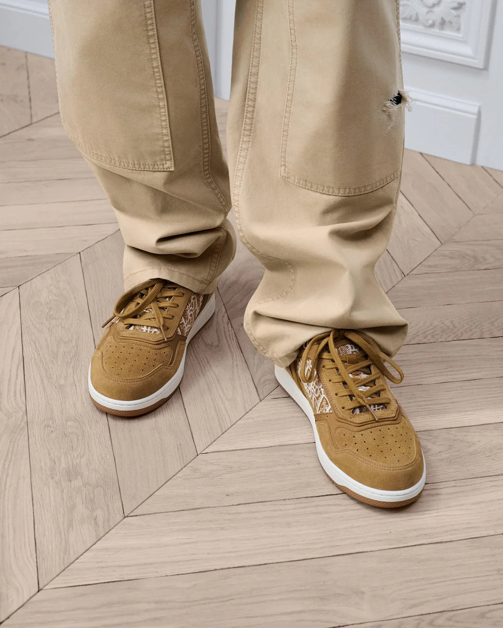 Dior B27 Uptown Men’s Cognac Brown Suede Sneakers with Oblique Jacquard