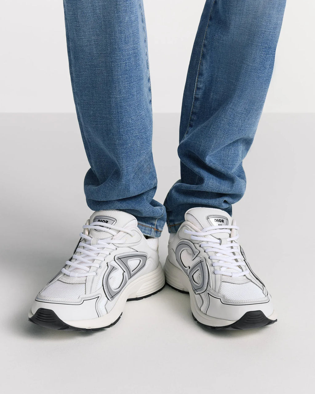 Dior B30 Series White Mesh & Gray‑Tone Logo Sneakers