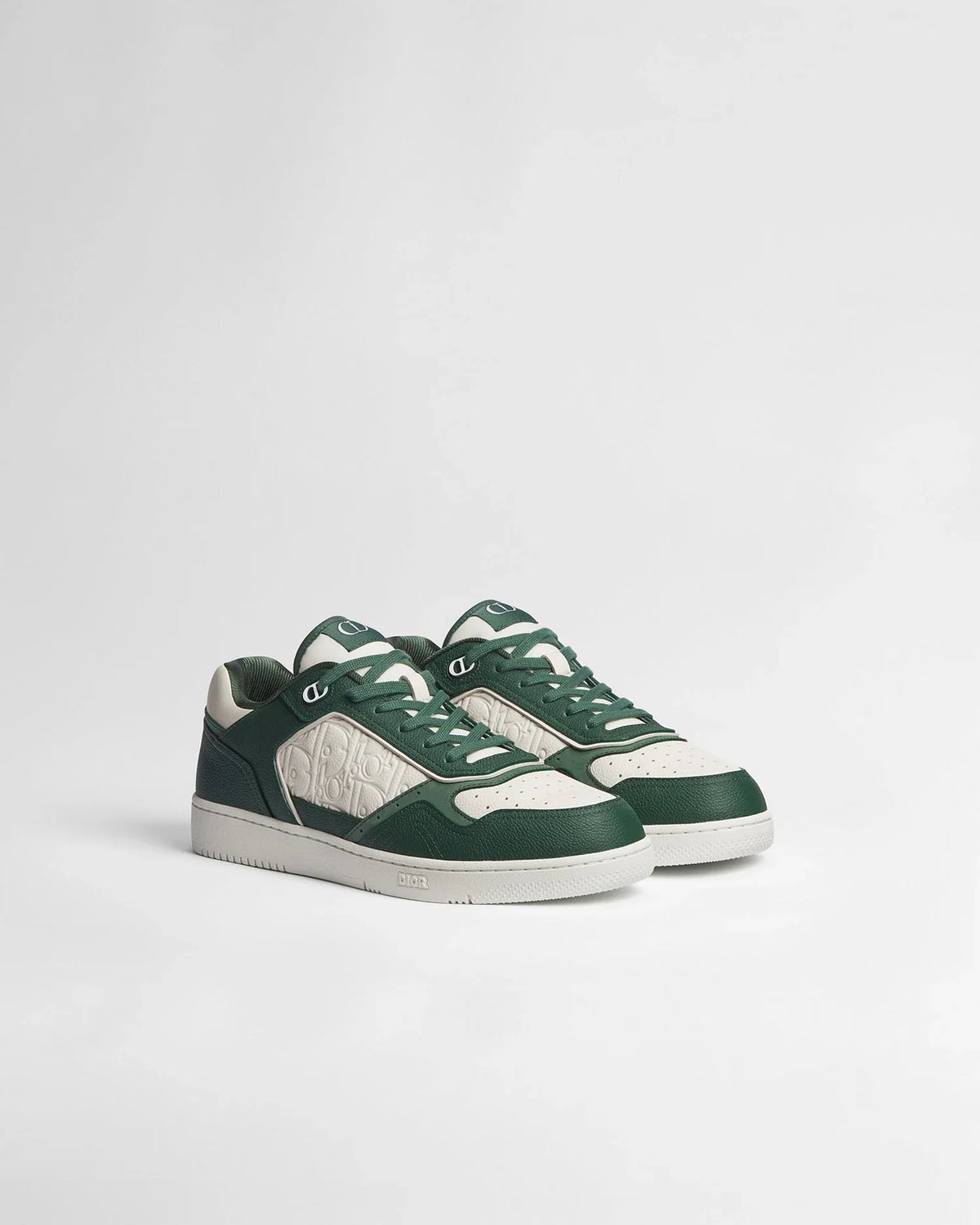 Dior B27 Uptown Low-Top Sneakers in Deep Green & Cream Grained Calfskin