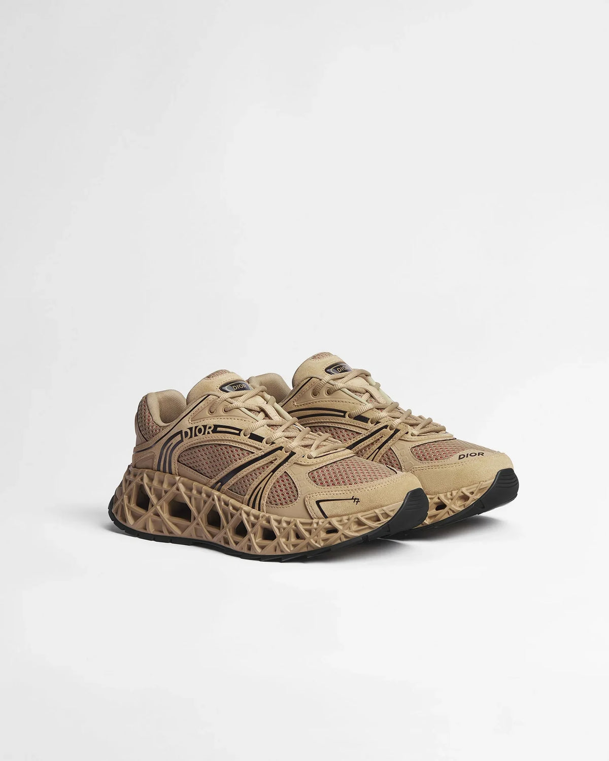 Dior B35 NXXT Series Beige Suede‑Mesh Lace‑Up Sneakers