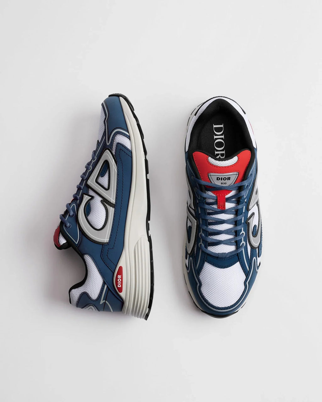 Dior B30 Series Blue‑White Mesh With Red Accent Sneakers