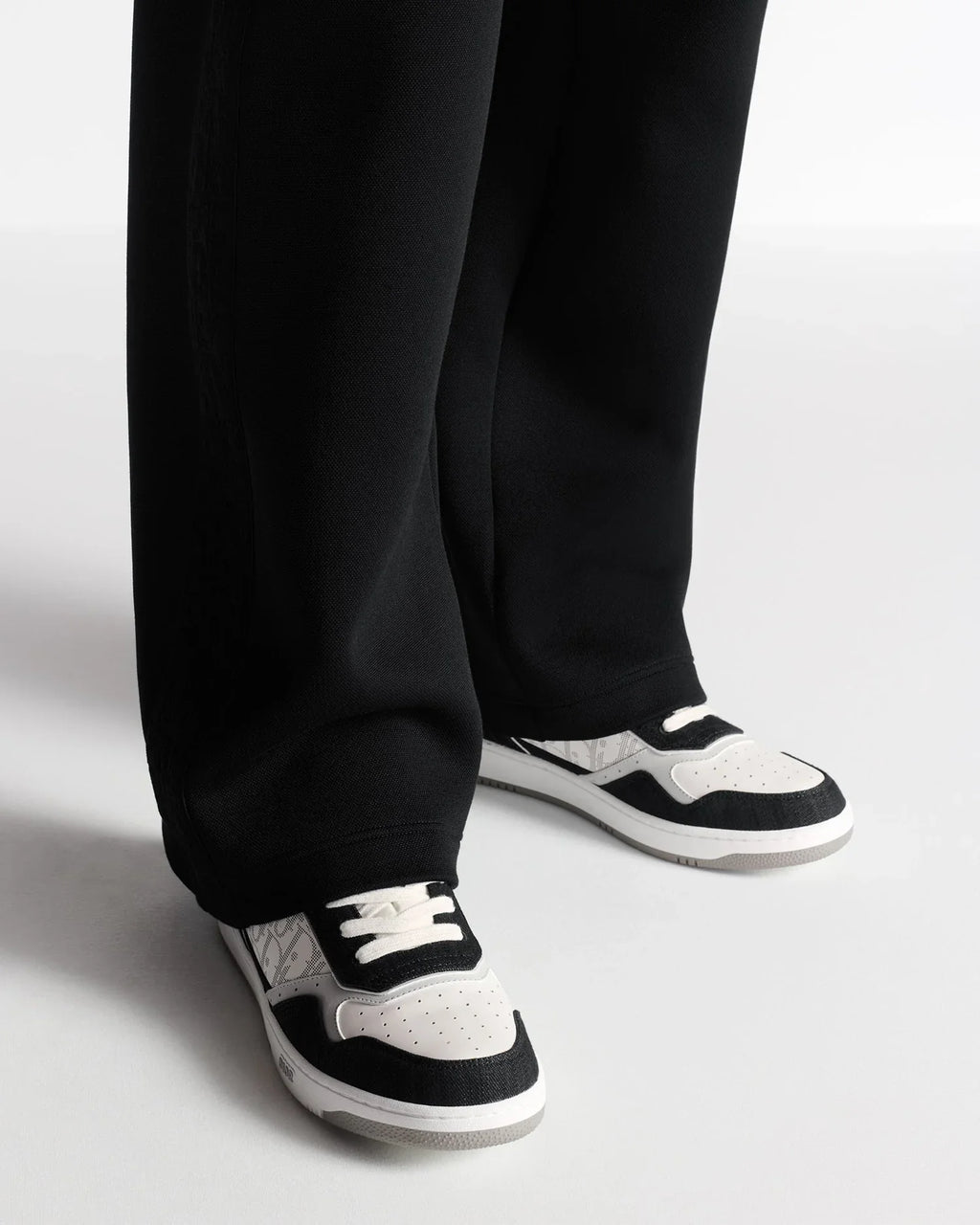 Dior B27 Uptown Low-Top Sneaker – White Calfskin and Black Denim with Oblique Galaxy Panels – Men’s