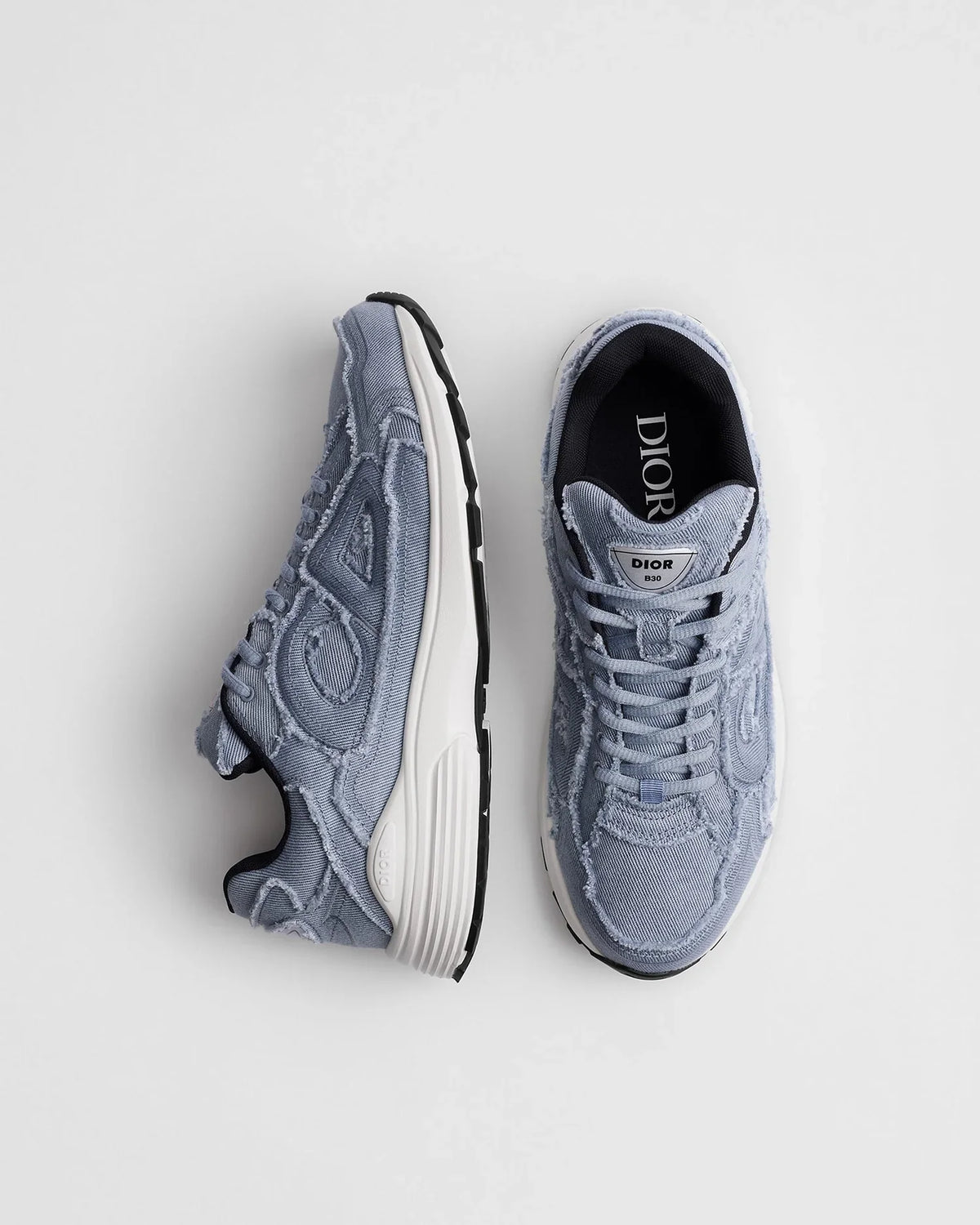Dior B30 Series Light Blue Frayed‑Edge Denim Sneakers
