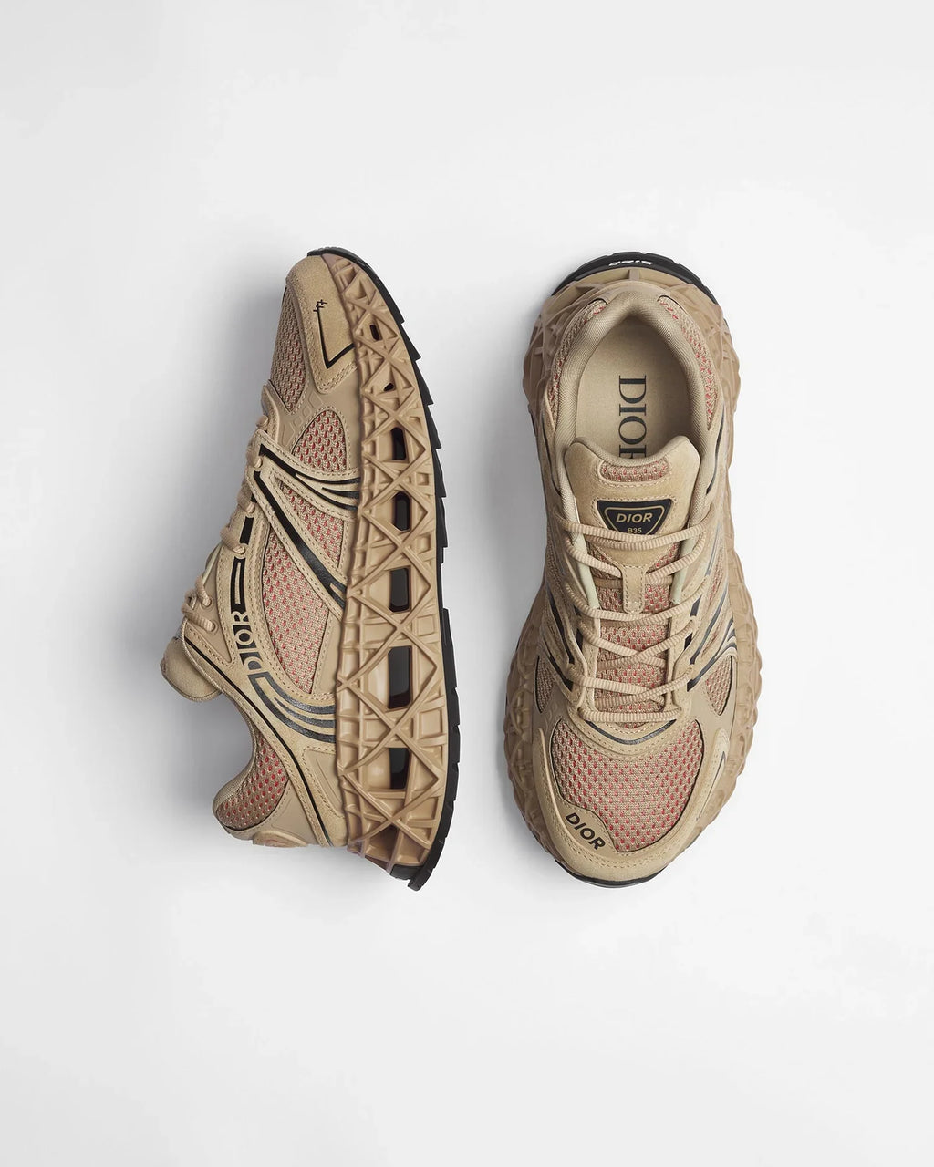 Dior B35 NXXT Series Beige Suede‑Mesh Lace‑Up Sneakers