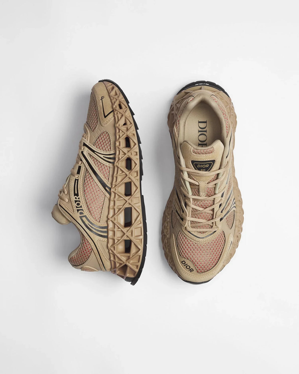 Dior B35 NXXT Series Beige Suede‑Mesh Lace‑Up Sneakers