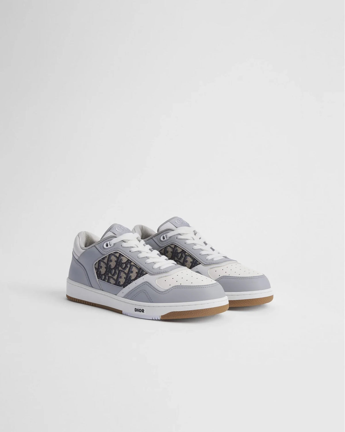Dior B27 Uptown Men’s Grey & White Calfskin Sneakers with Beige Oblique Jacquard