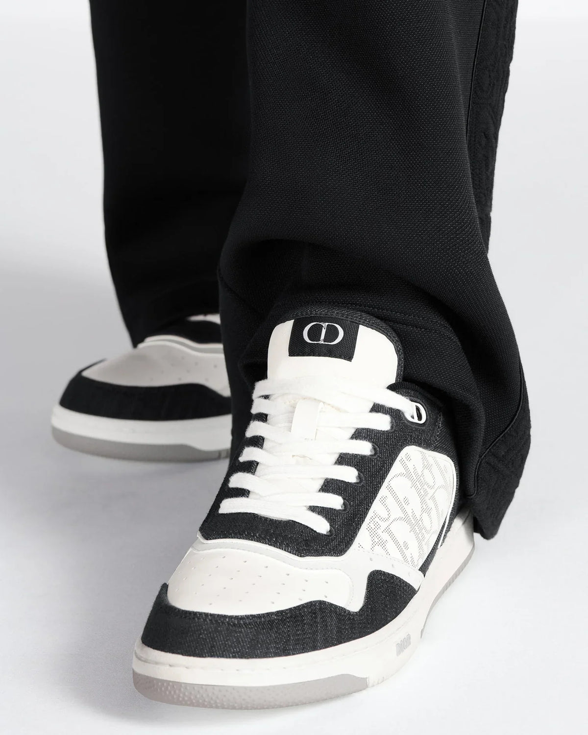 Dior B27 Uptown Low-Top Sneaker – White Calfskin and Black Denim with Oblique Galaxy Panels – Men’s