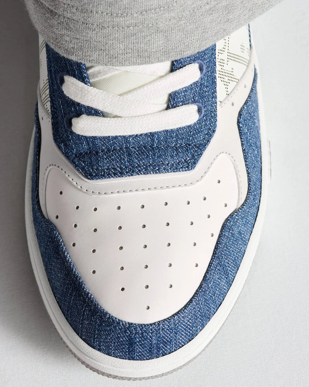 Dior B27 Uptown Low-Top Sneaker – White Calfskin and Blue Denim with Oblique Galaxy Panels – Men’s