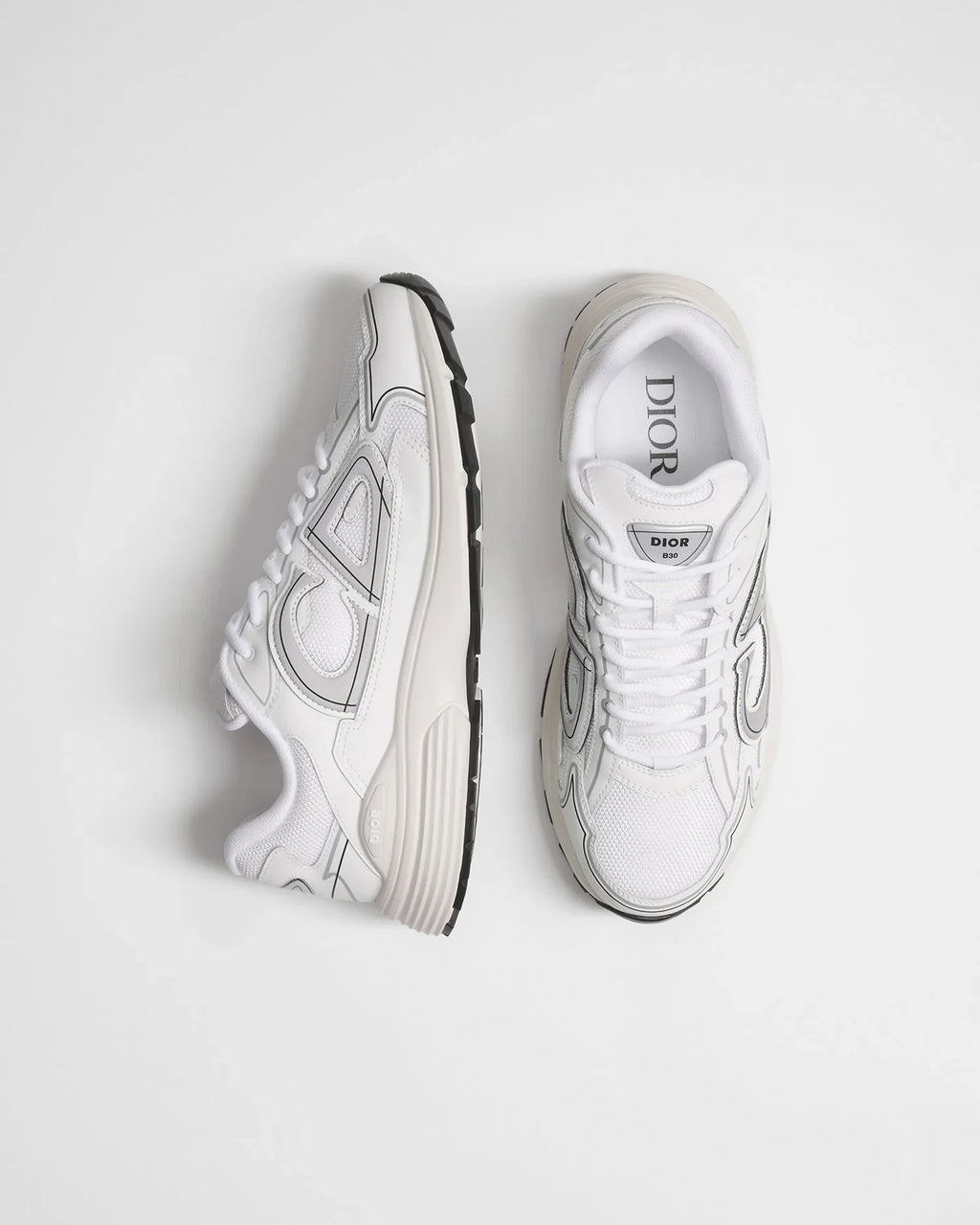 Dior B30 Series White Mesh & Gray‑Tone Logo Sneakers