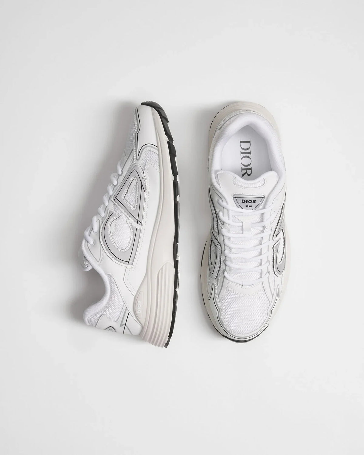 Dior B30 Series White Mesh & Gray‑Tone Logo Sneakers