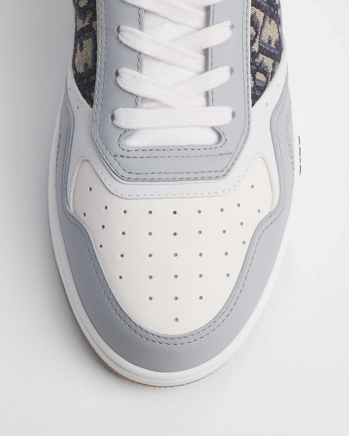 Dior B27 Uptown Men’s Grey & White Calfskin Sneakers with Beige Oblique Jacquard