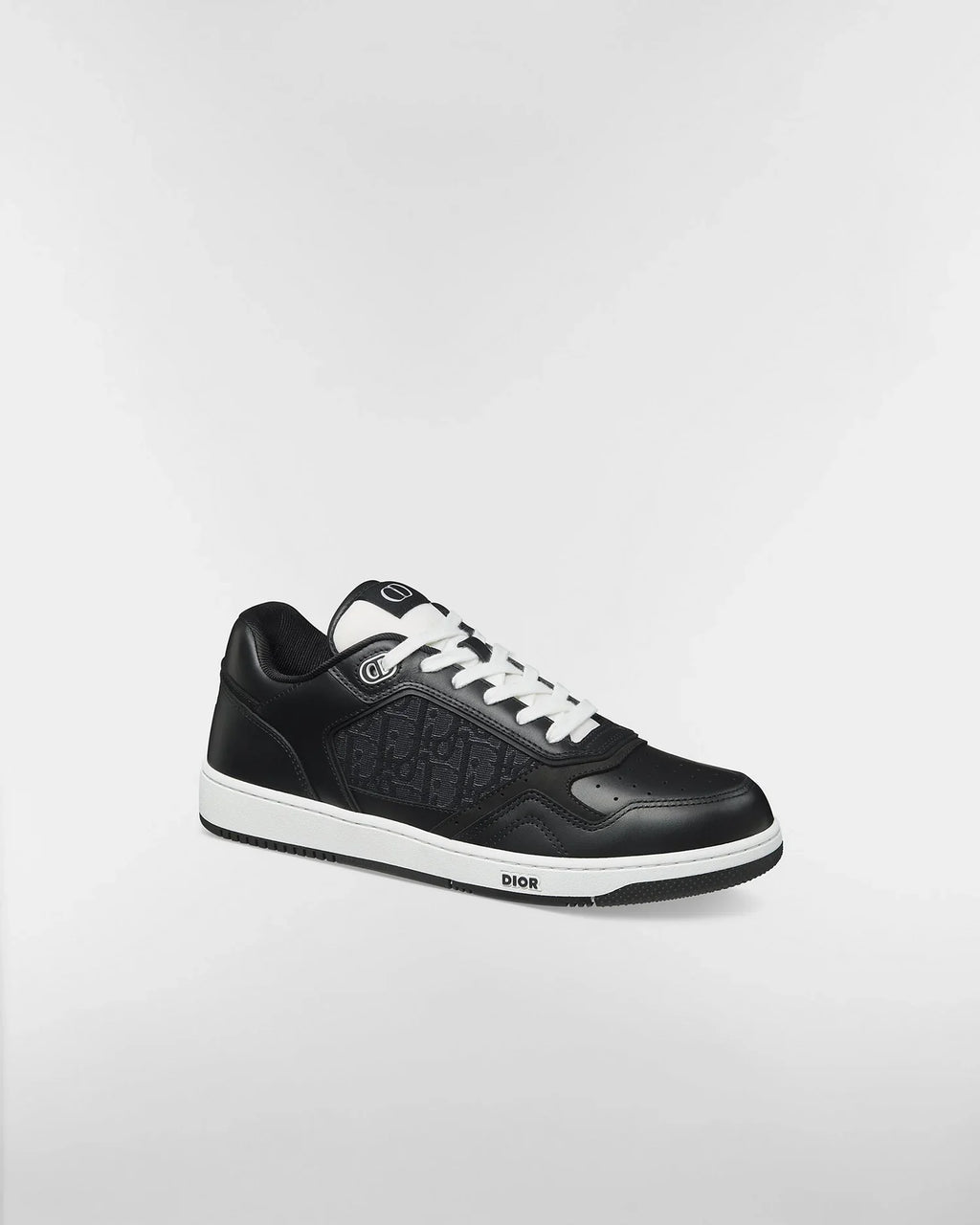 Dior B27 Uptown Men’s Low-Top Sneakers in Black Calfskin & Silver Oblique Jacquard