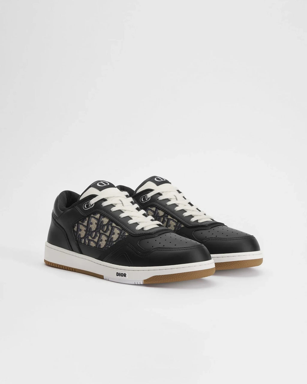 Dior B27 Uptown Men’s Black Calfskin Sneakers with Beige Oblique Jacquard