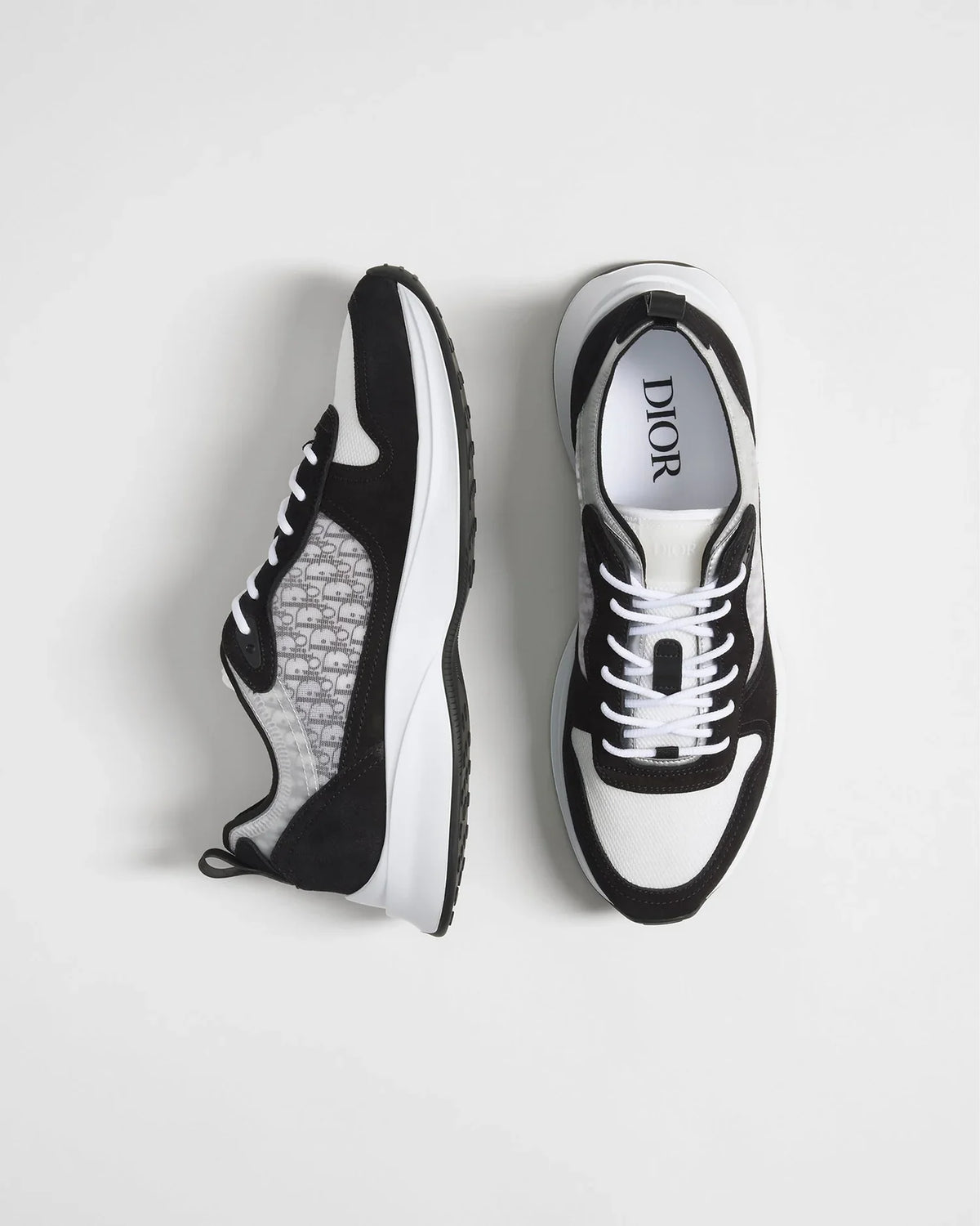 Dior B25 Runner Series Black‑White Oblique Mesh Suede Sneakers