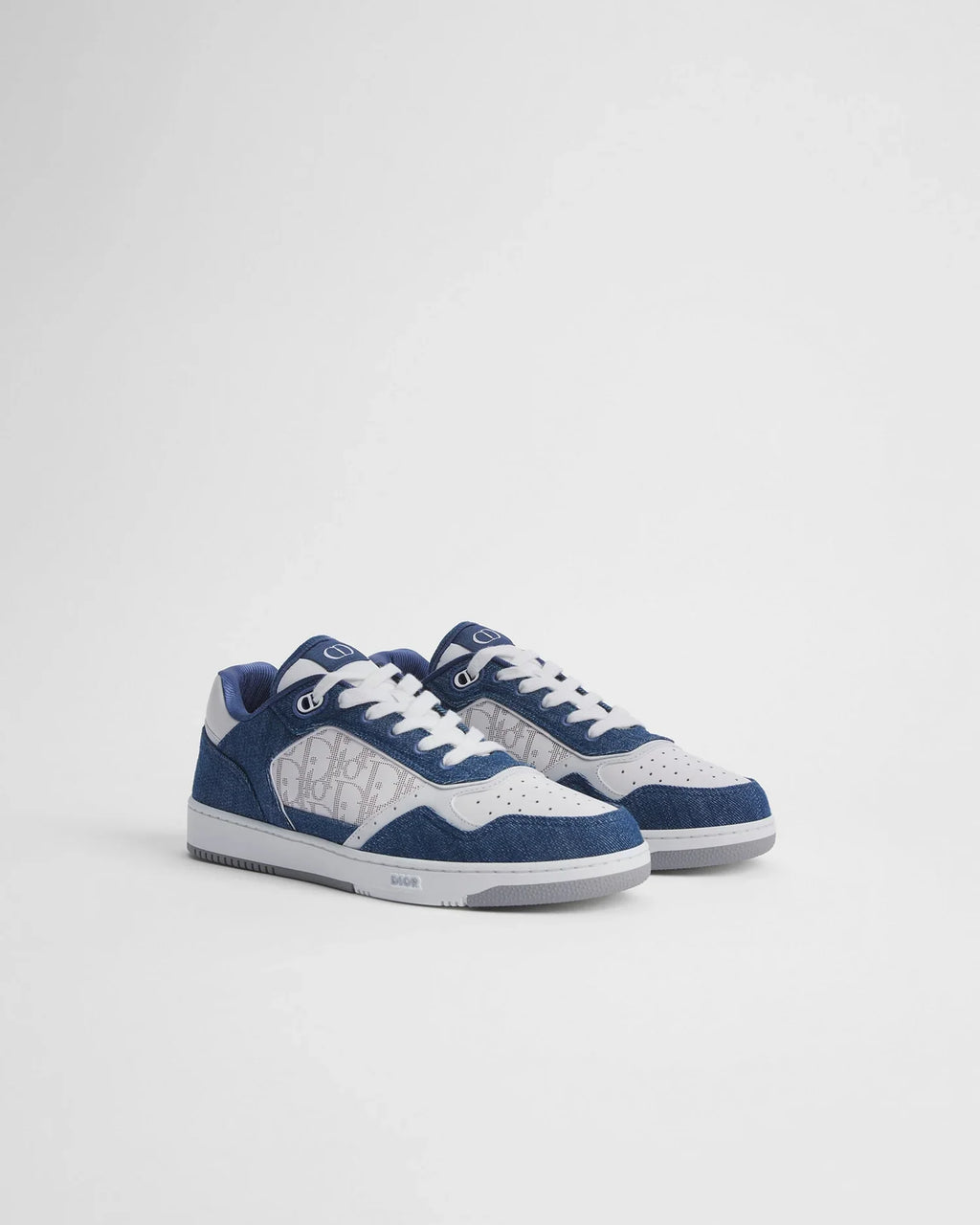 Dior B27 Uptown Low-Top Sneaker – White Calfskin and Blue Denim with Oblique Galaxy Panels – Men’s