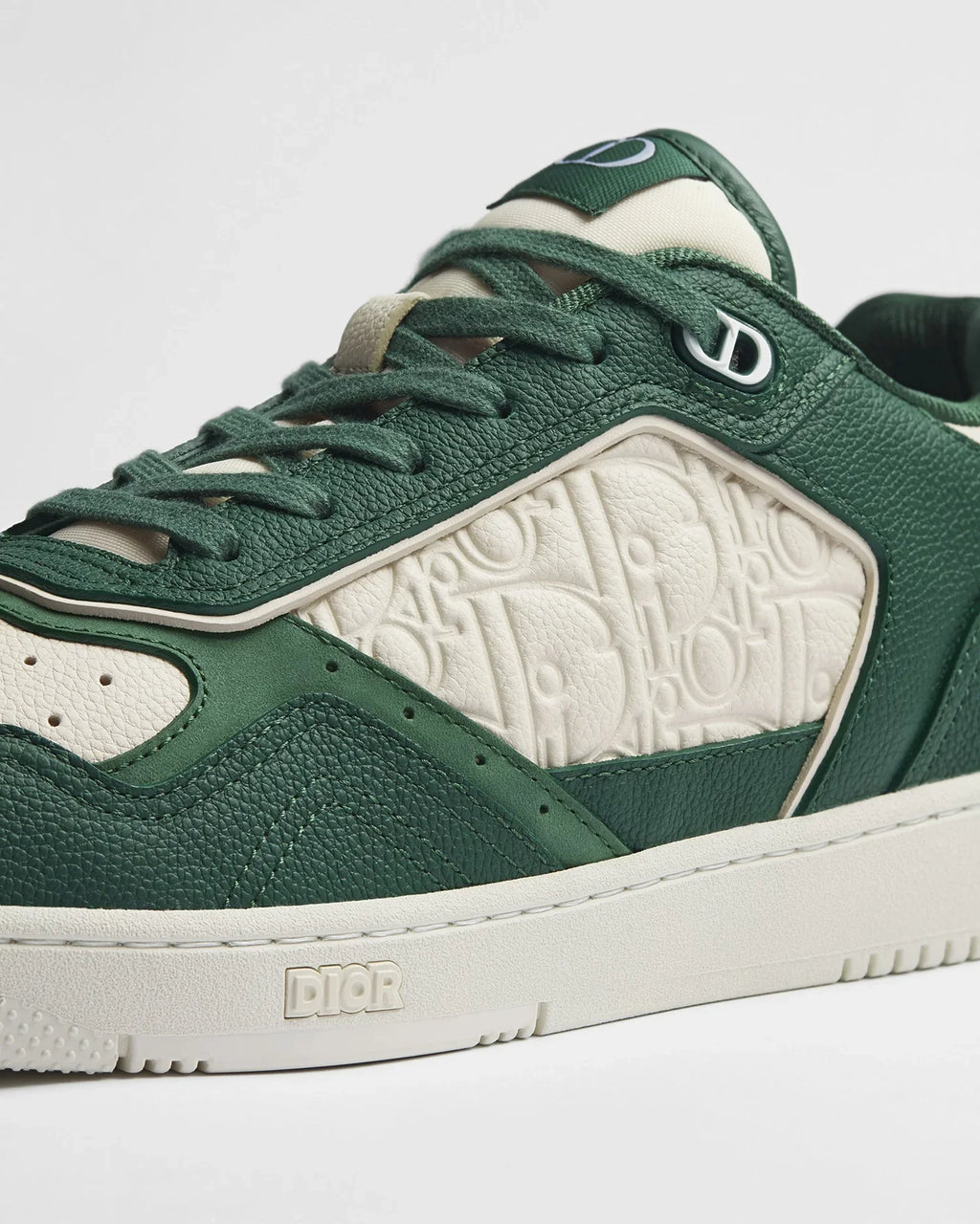 Dior B27 Uptown Low-Top Sneakers in Deep Green & Cream Grained Calfskin