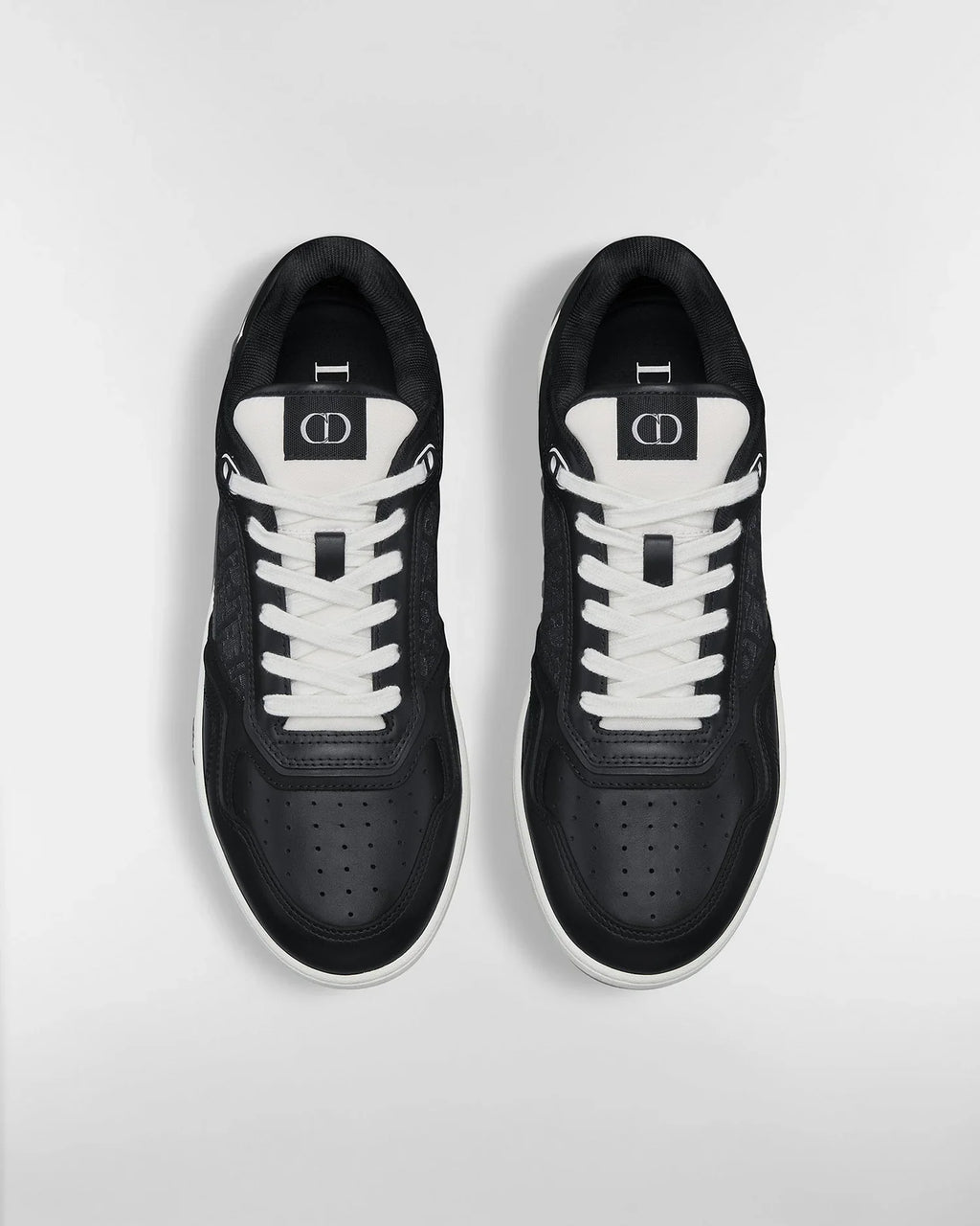 Dior B27 Uptown Men’s Low-Top Sneakers in Black Calfskin & Silver Oblique Jacquard