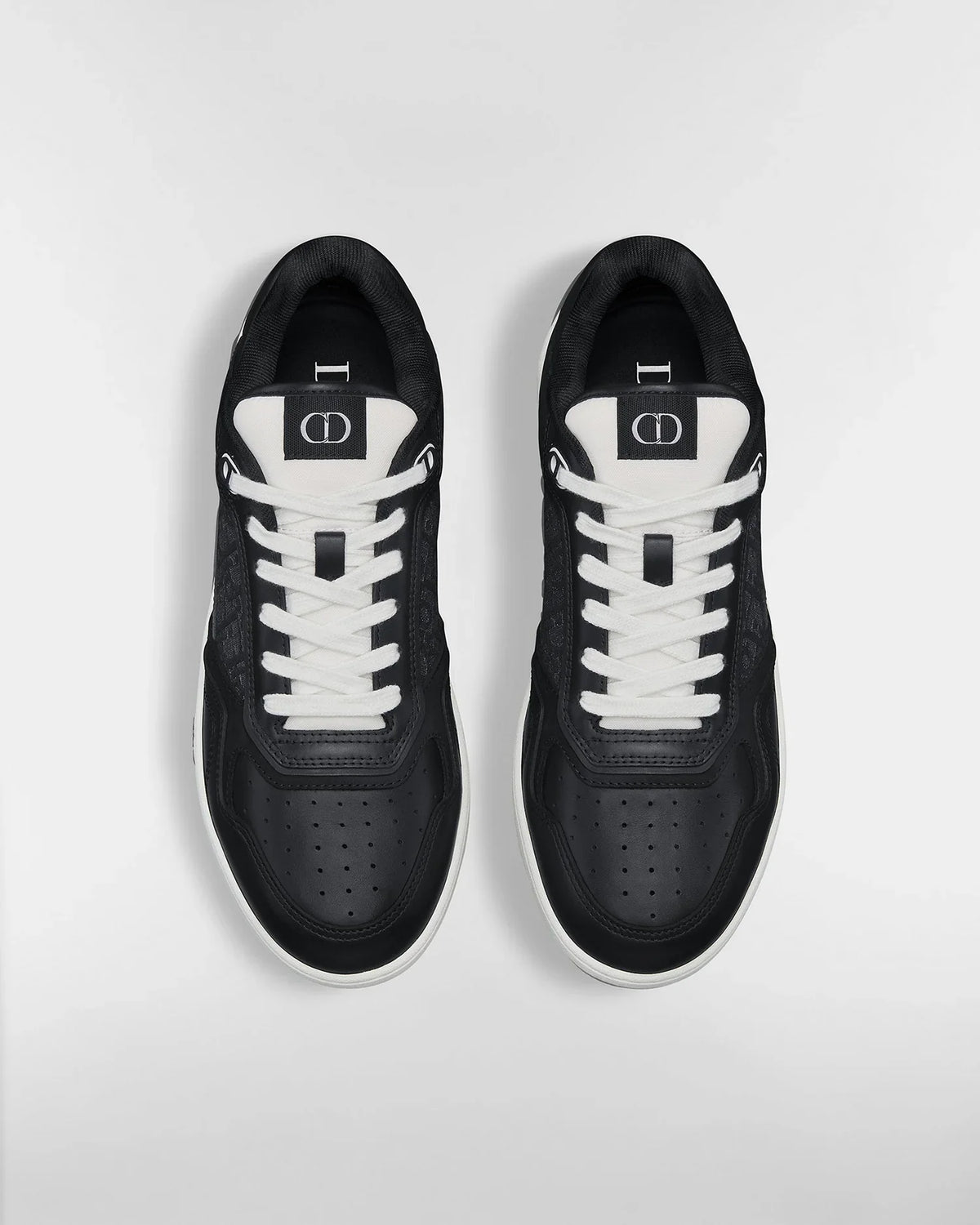 Dior B27 Uptown Men’s Low-Top Sneakers in Black Calfskin & Silver Oblique Jacquard
