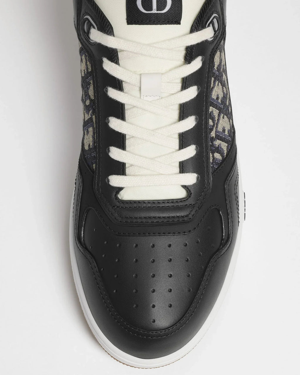 Dior B27 Uptown Men’s Black Calfskin Sneakers with Beige Oblique Jacquard