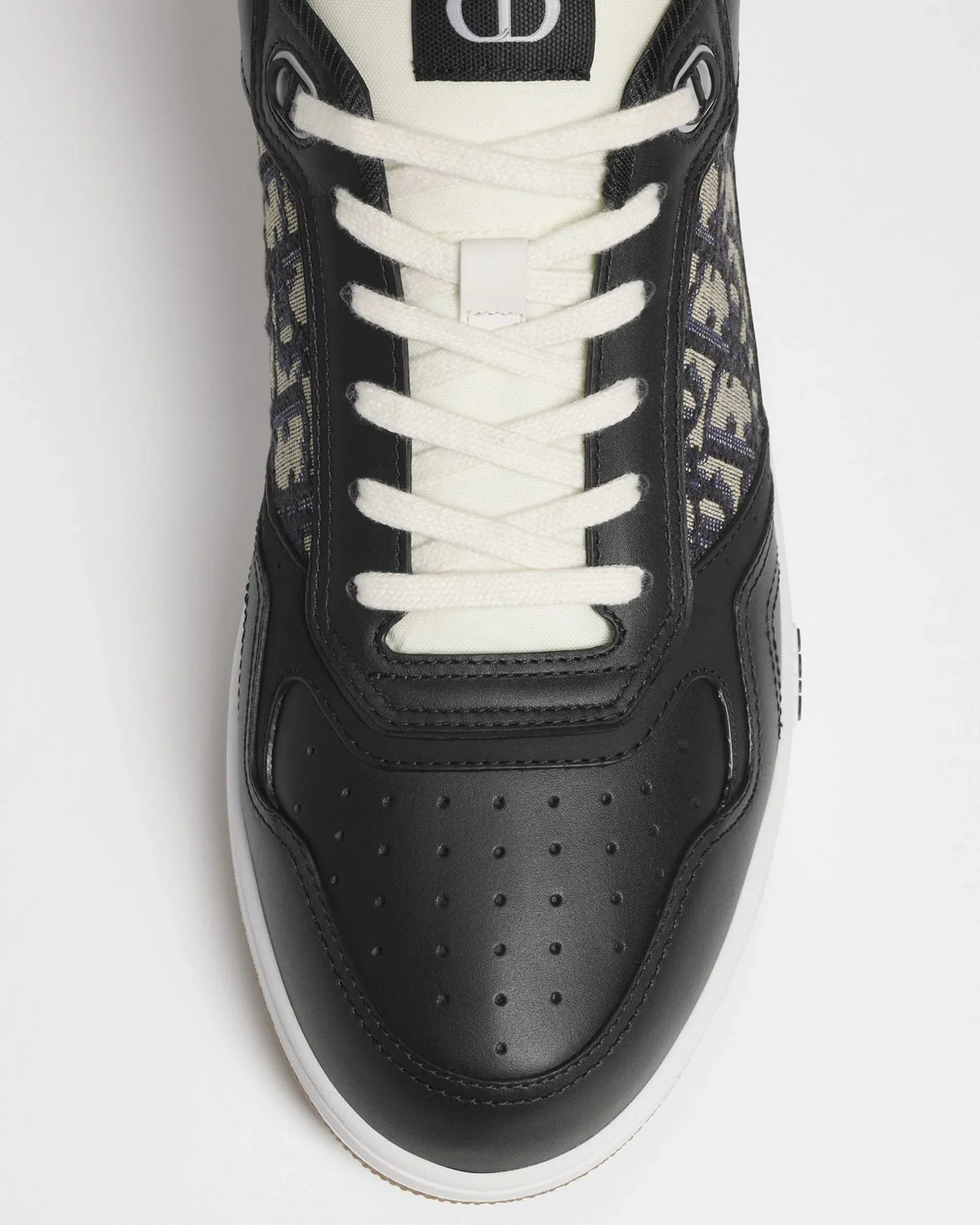 Dior B27 Uptown Men’s Black Calfskin Sneakers with Beige Oblique Jacquard