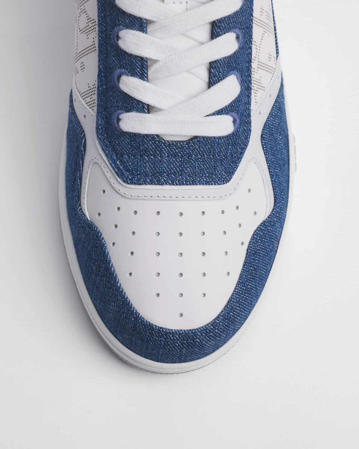 Dior B27 Uptown Low-Top Sneaker – White Calfskin and Blue Denim with Oblique Galaxy Panels – Men’s