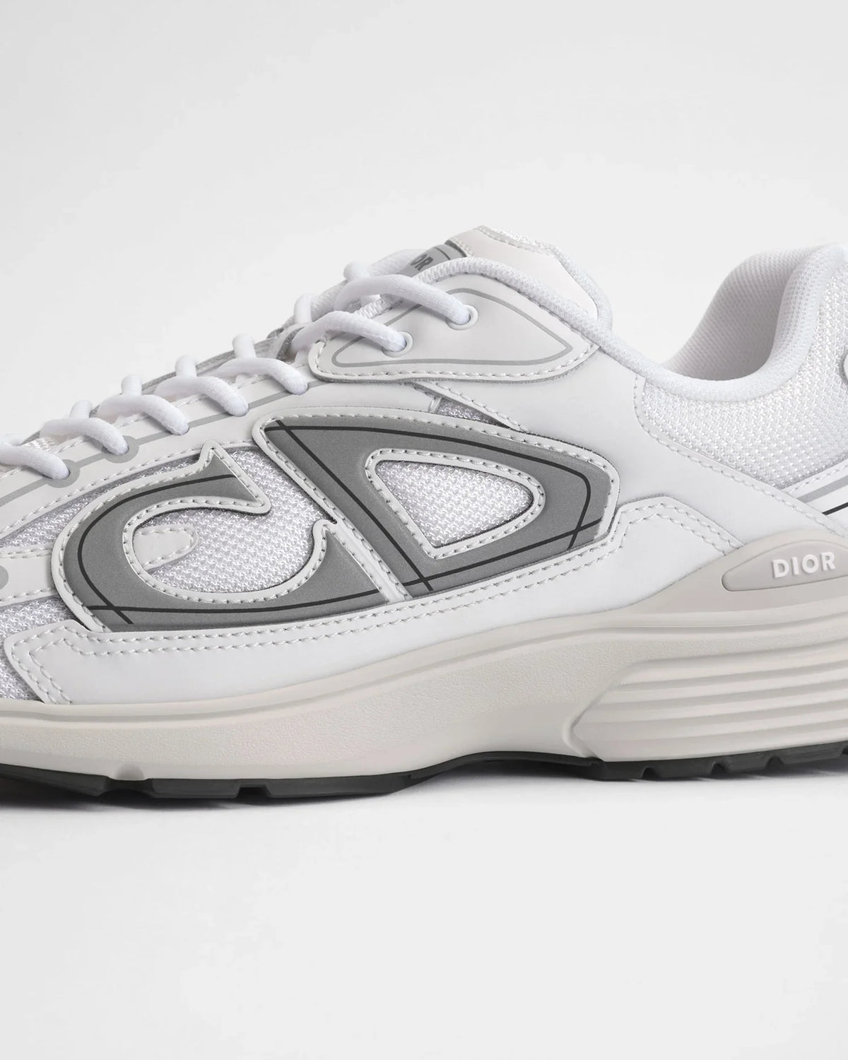 Dior B30 Series White Mesh & Gray‑Tone Logo Sneakers