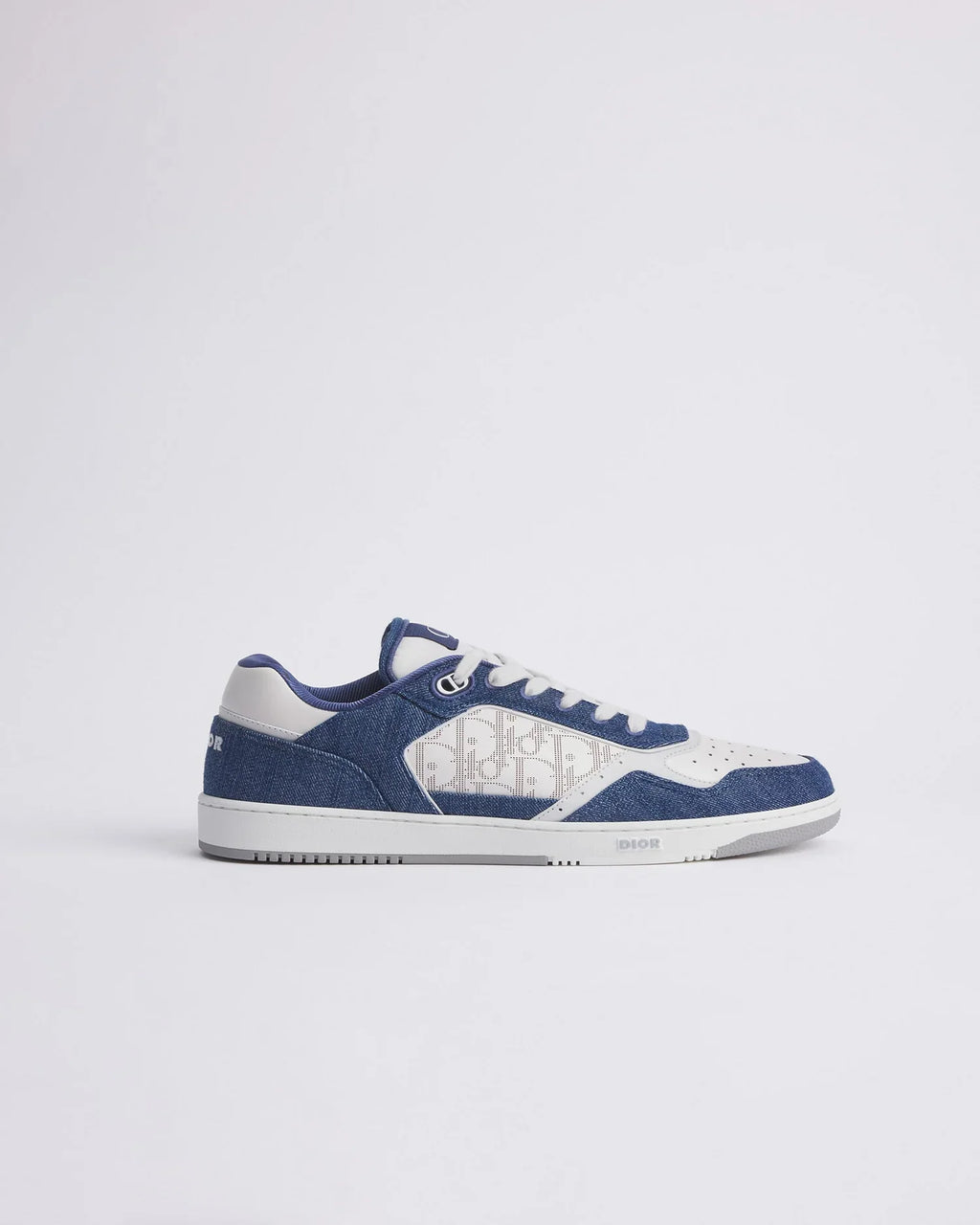 Dior B27 Uptown Low-Top Sneaker – White Calfskin and Blue Denim with Oblique Galaxy Panels – Men’s