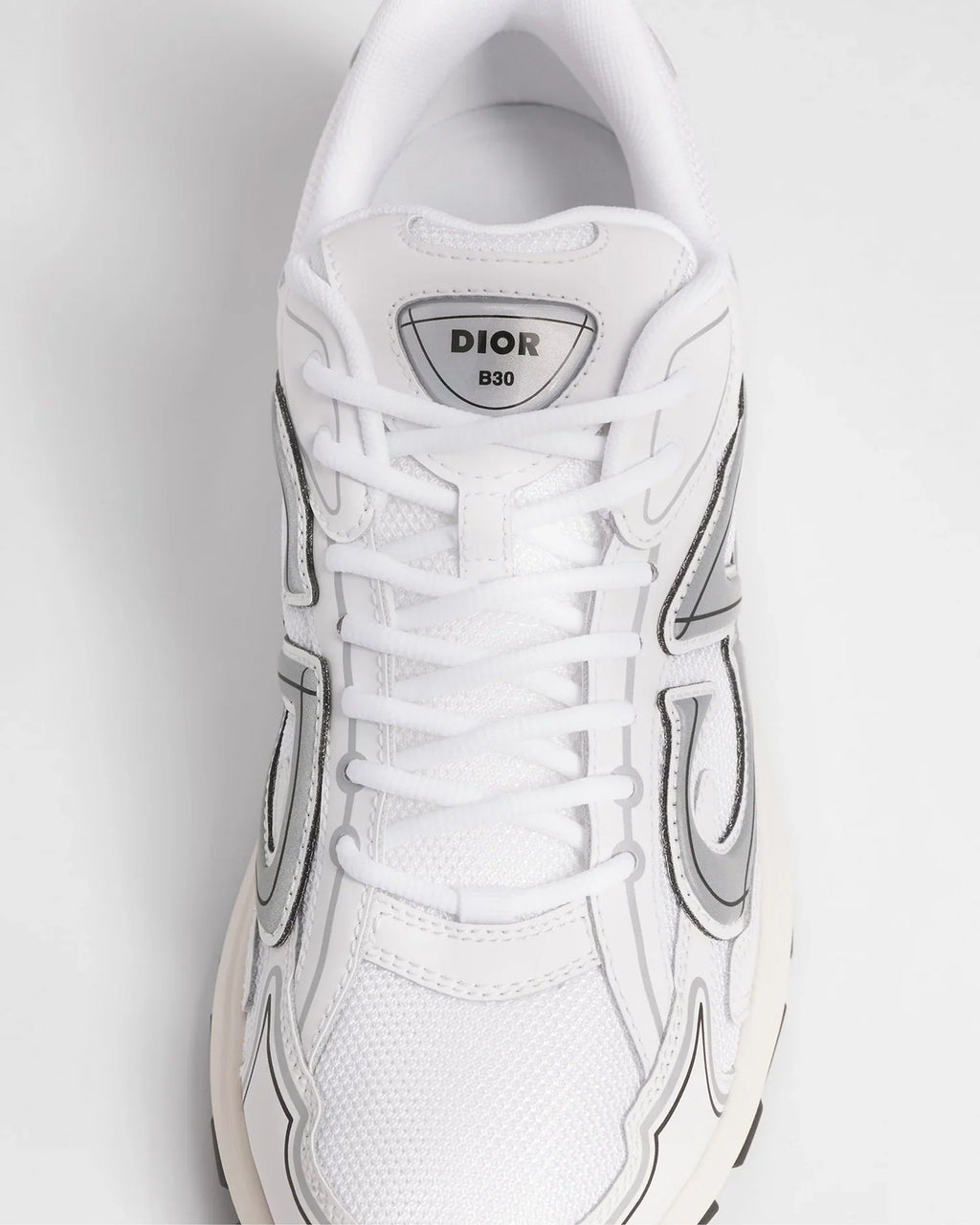 Dior B30 Series White Mesh & Gray‑Tone Logo Sneakers