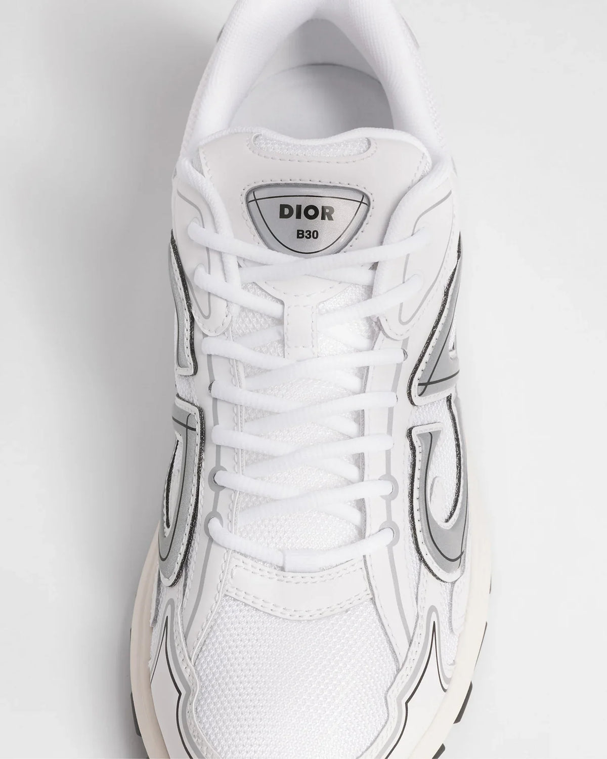 Dior B30 Series White Mesh & Gray‑Tone Logo Sneakers