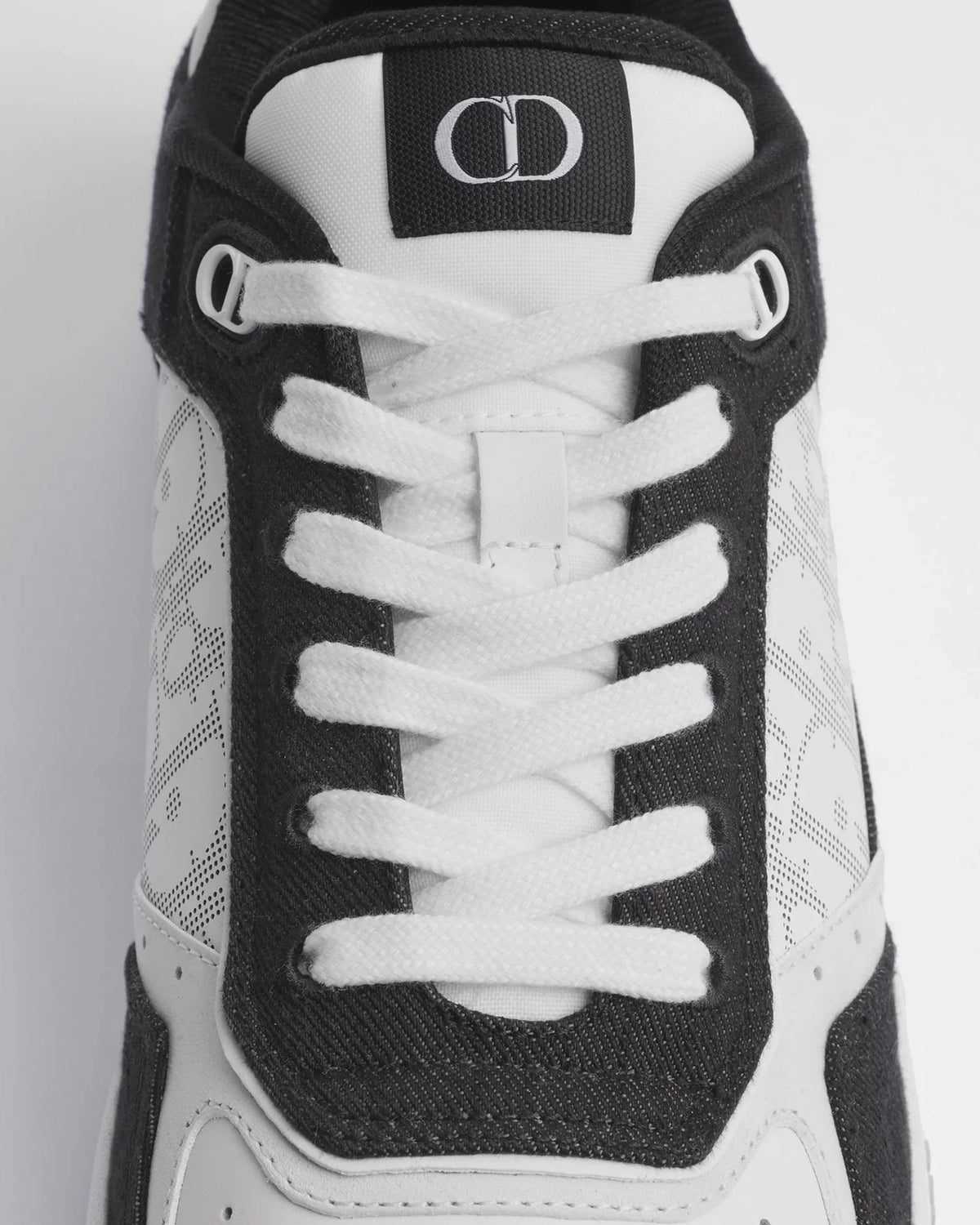 Dior B27 Uptown Low-Top Sneaker – White Calfskin and Black Denim with Oblique Galaxy Panels – Men’s