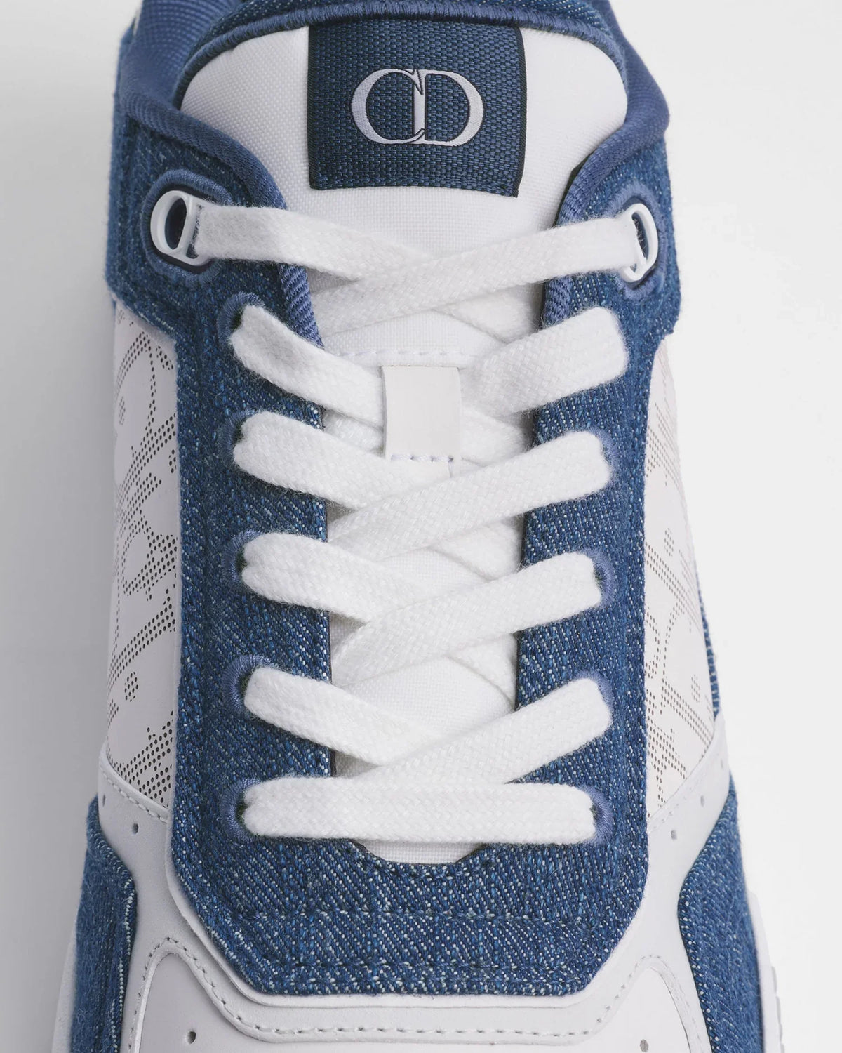 Dior B27 Uptown Low-Top Sneaker – White Calfskin and Blue Denim with Oblique Galaxy Panels – Men’s