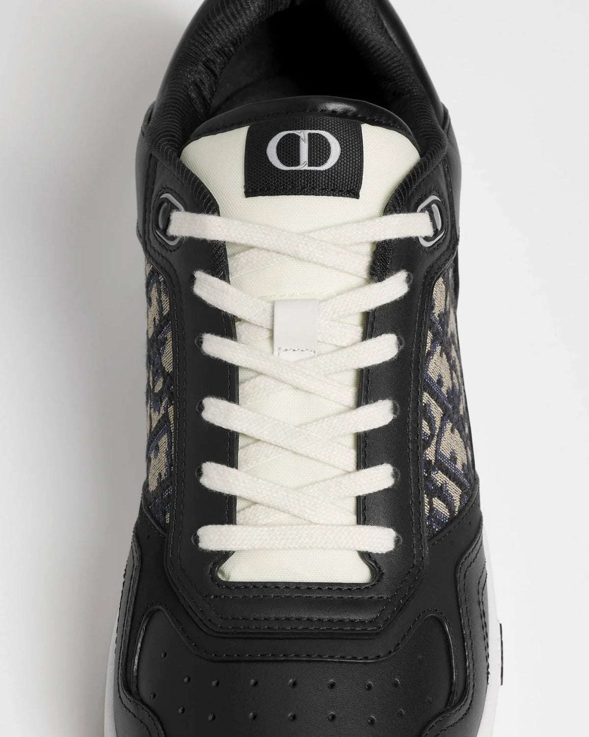 Dior B27 Uptown Men’s Black Calfskin Sneakers with Beige Oblique Jacquard