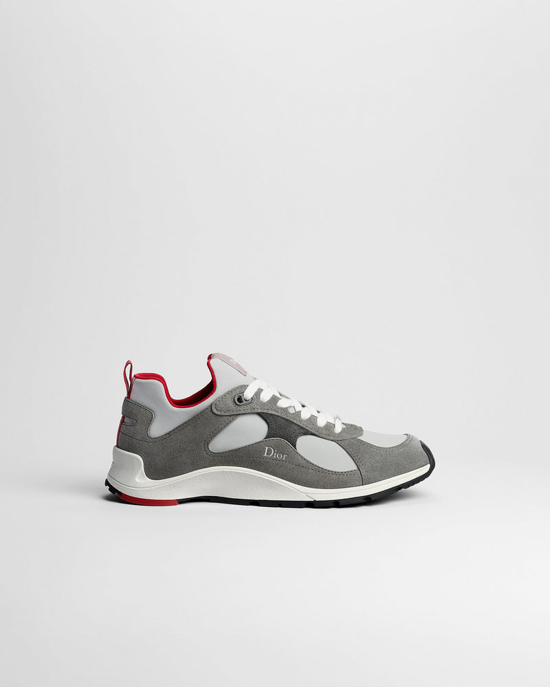 Dior Mile Grey‑Red Suede‑Neoprene Low‑Top Sneakers