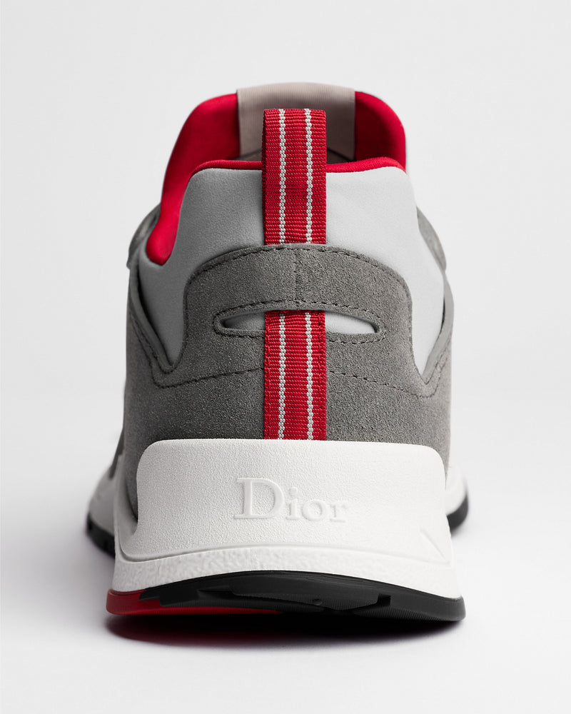 Dior Mile Grey‑Red Suede‑Neoprene Low‑Top Sneakers