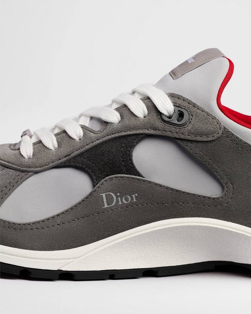 Dior Mile Grey‑Red Suede‑Neoprene Low‑Top Sneakers