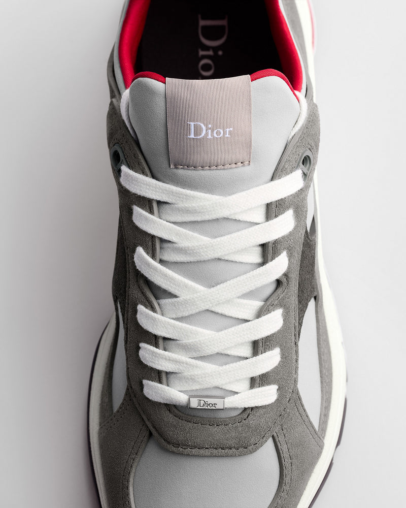Dior Mile Grey‑Red Suede‑Neoprene Low‑Top Sneakers