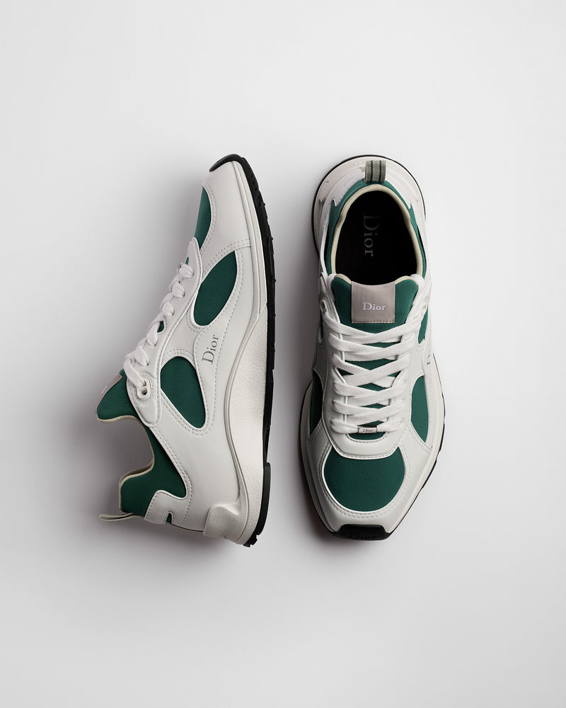 Dior Mile White‑Green Leather‑Neoprene Low‑Top Sneakers