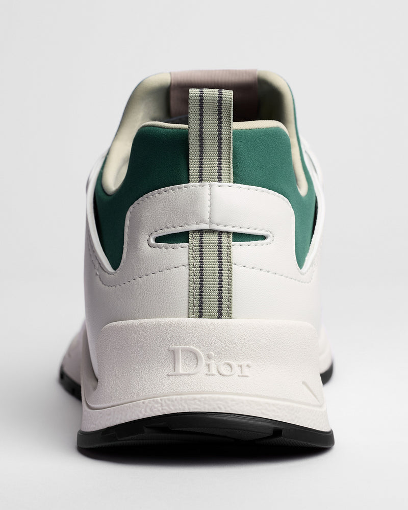 Dior Mile White‑Green Leather‑Neoprene Low‑Top Sneakers