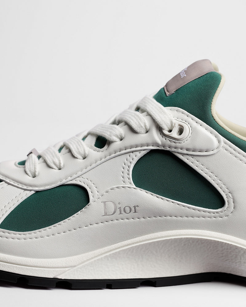 Dior Mile White‑Green Leather‑Neoprene Low‑Top Sneakers