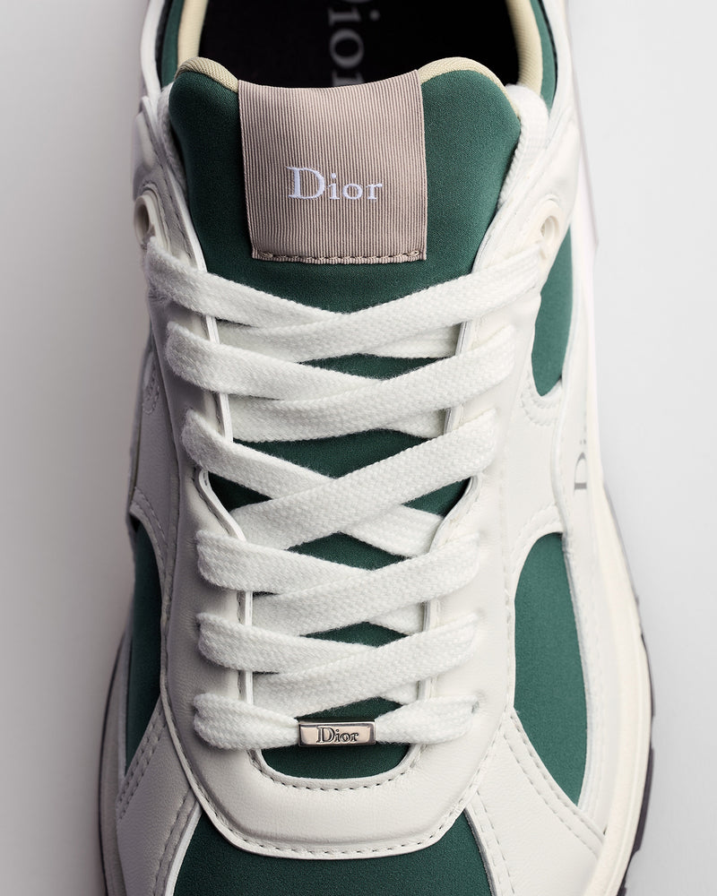 Dior Mile White‑Green Leather‑Neoprene Low‑Top Sneakers