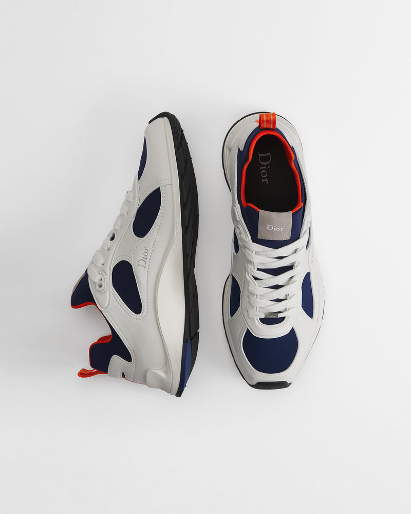 Dior Mile White‑Navy‑Orange Leather‑Neoprene Low‑Top Sneakers