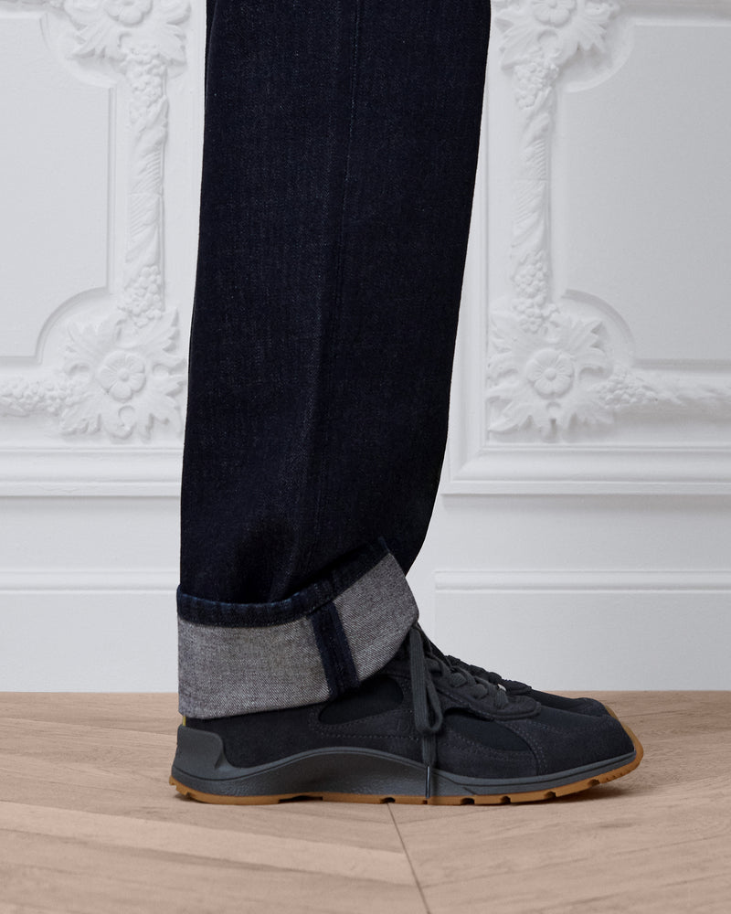 Dior Mile Dark‑Grey‑Yellow Suede‑Neoprene Low‑Top Sneakers
